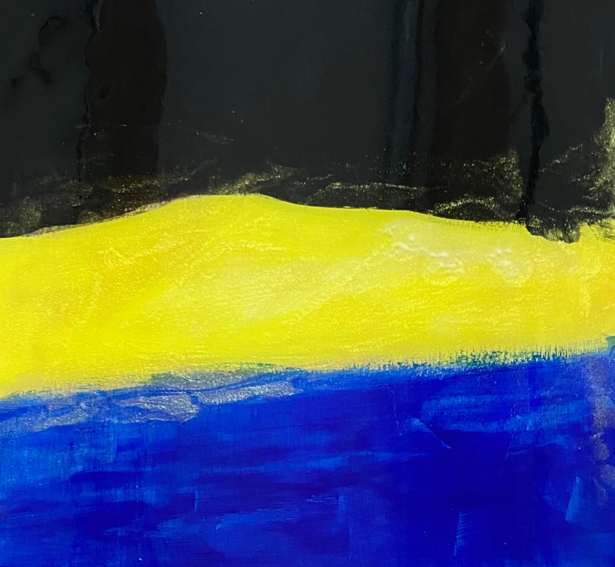 Unexpected Series - #2 by Kathie Collinson  Image: This piece was created in support of the Ukrainian people. Acrylic paint with colored resin.