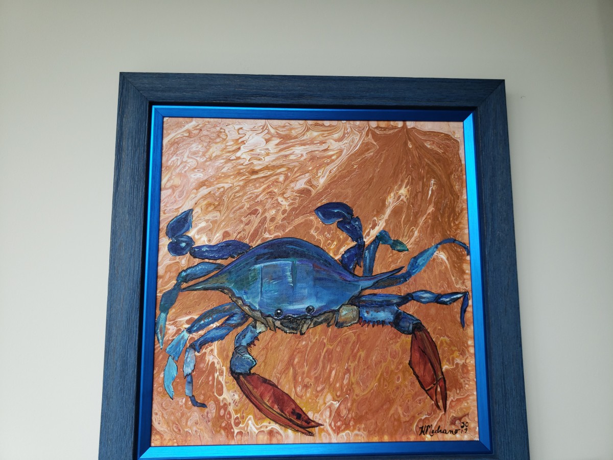 Blue crab #1 with blue frame by Heather Medrano 