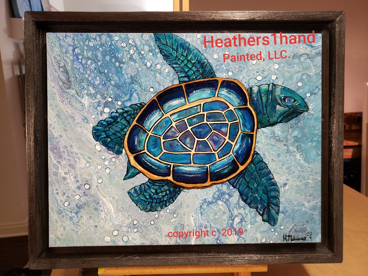 Sea Turtle Blue Bubbles by Heather Medrano 