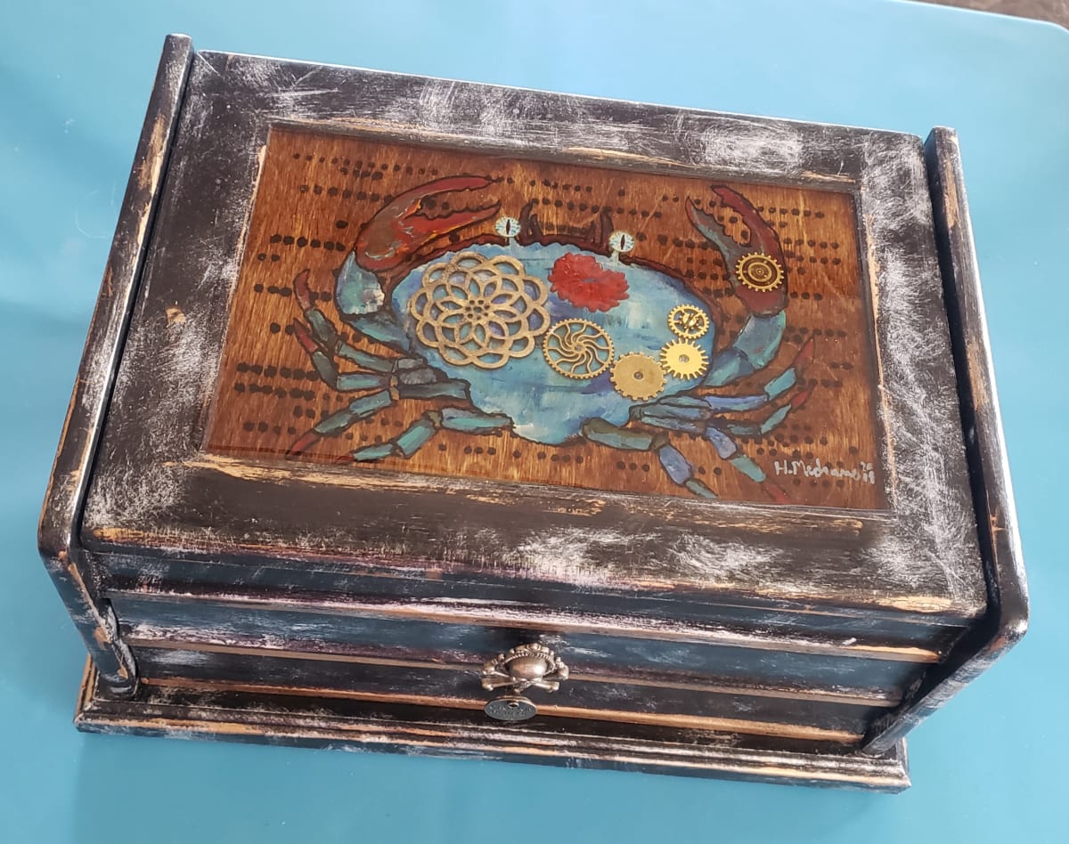 Blue Crab Steampunk 3 tier trinket box. by Heather Medrano 