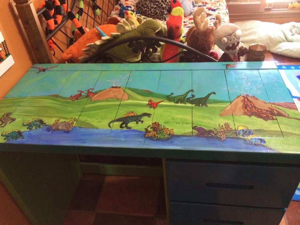 Dinosaur themed boys desk by Heather Medrano 