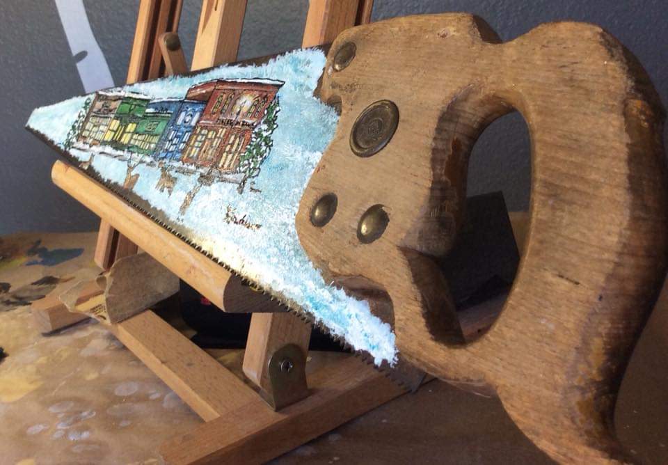 Colorado painted antique saw by Heather Medrano 