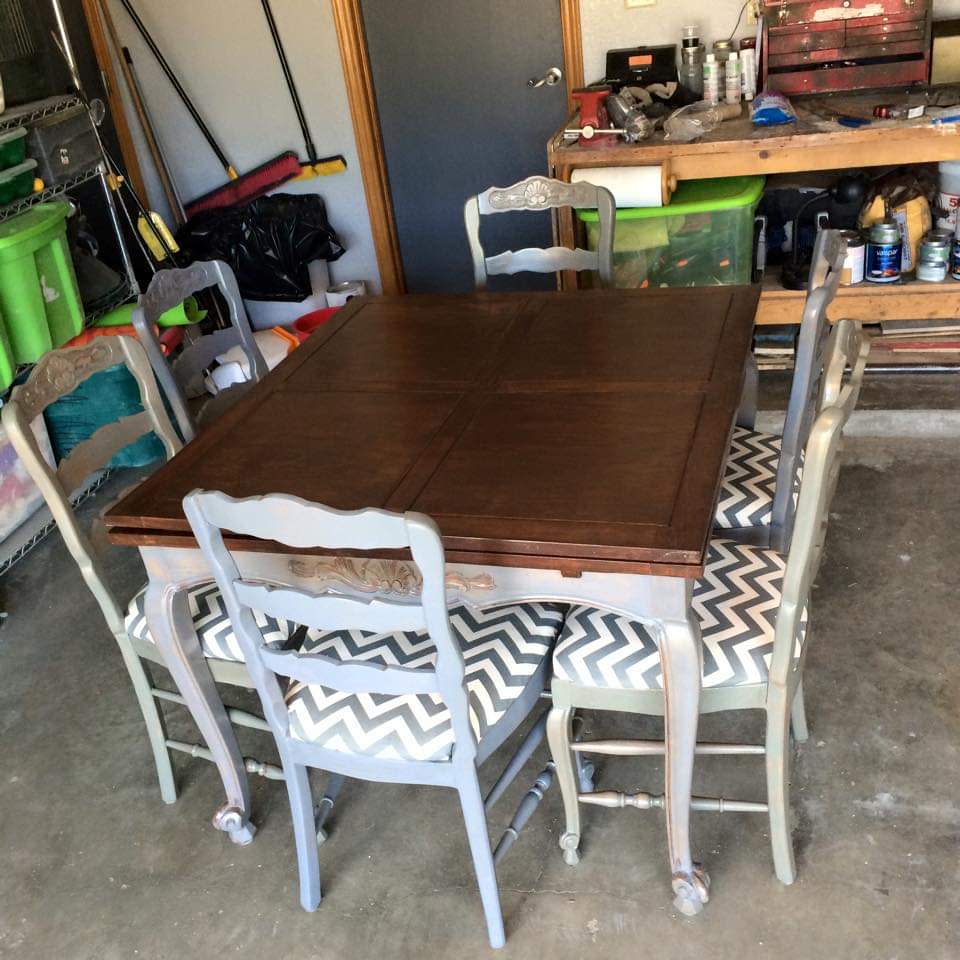 Antique convertible table-gray/hickory by Heather Medrano 