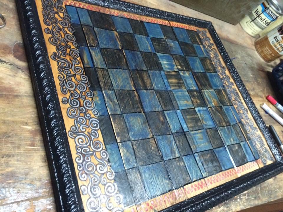 Handmade pallet wood chess board by Heather Medrano 