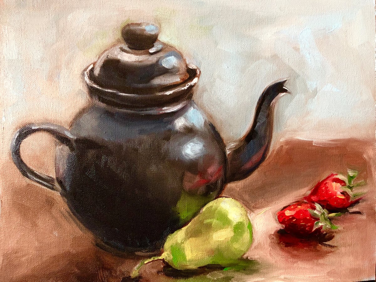 Japanese Teapot with Strawberries and Pear 