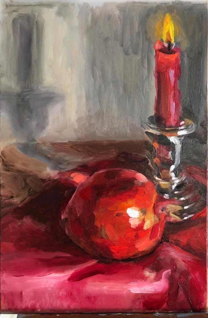 Pomegranate and Red Candle by Ivana Ignjacevic 