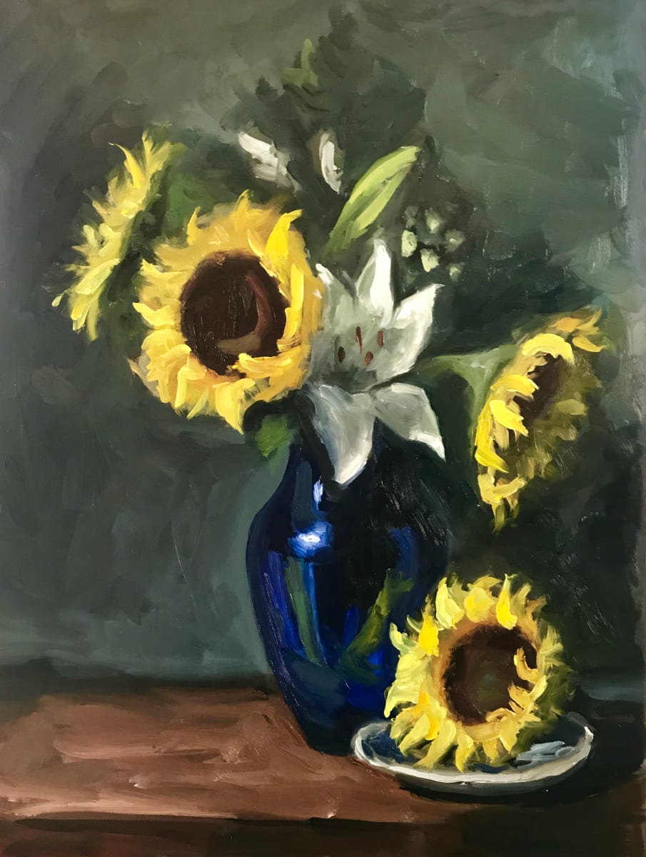 Sunflowers in Blue Vase by Ivana Ignjacevic 