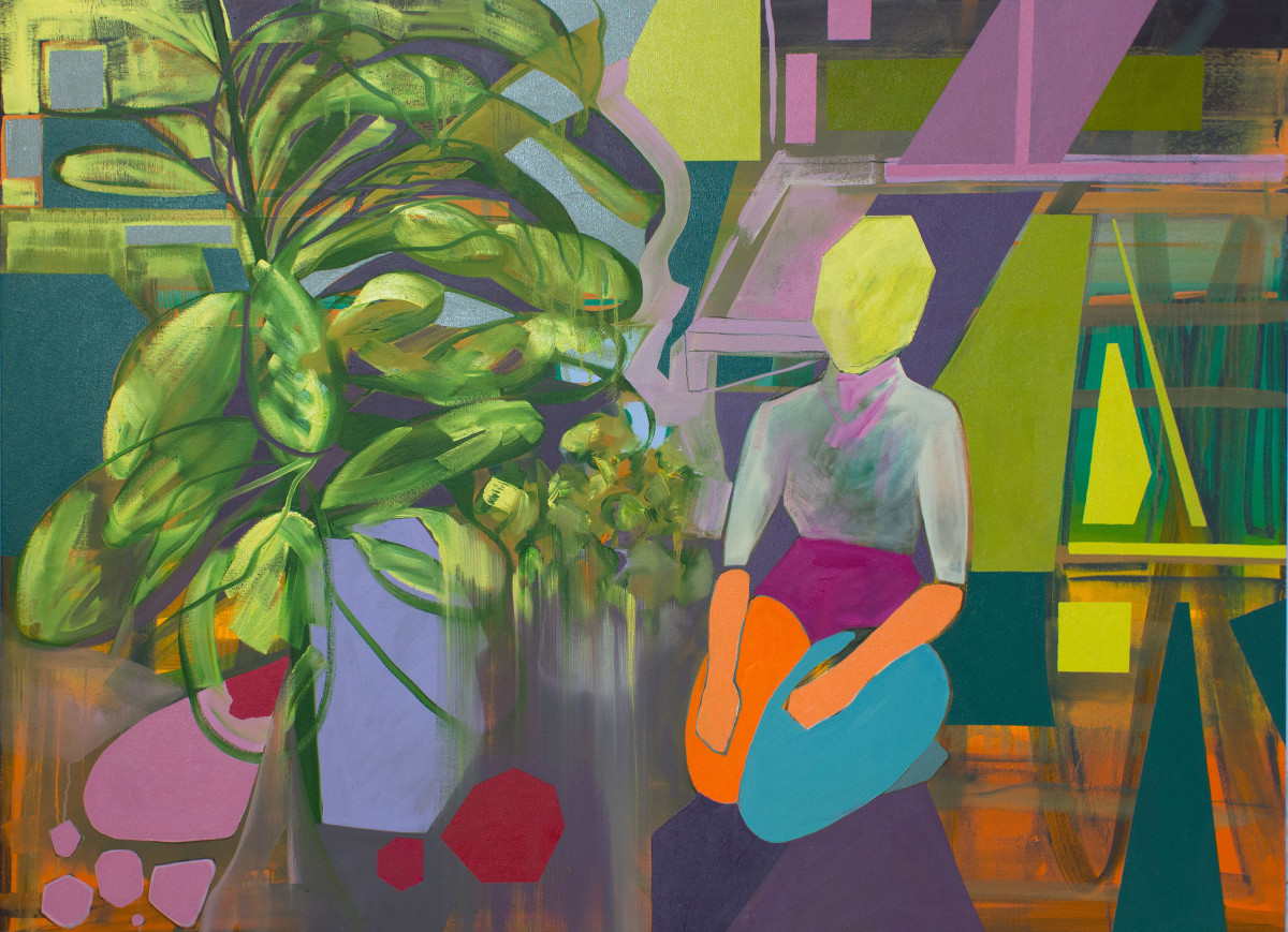 Kneeling Figure by Potted Plants by Pamela Staker 