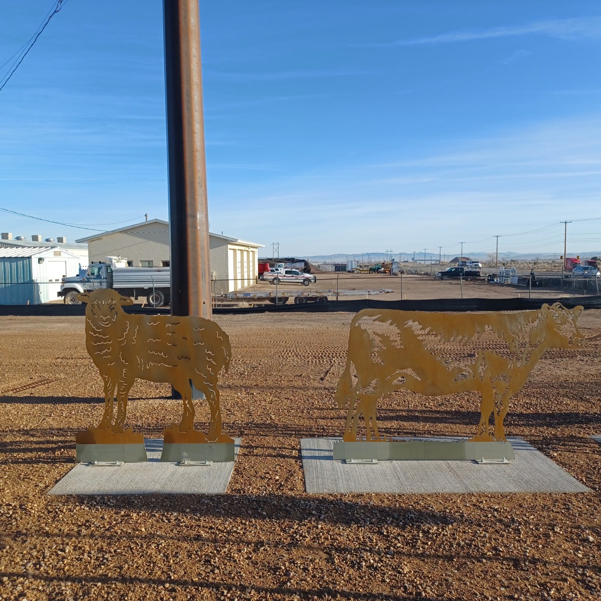Cut Metal Sculptures by Moroni Arciniega  Image: Intersection of Kittyhawk, Bulldog, and Cold Creek Roads near 1303 Kittyhawk Drive.

Photograph by Steven D. Decker. Licensed by Creative Commons (CC BY-SA). 