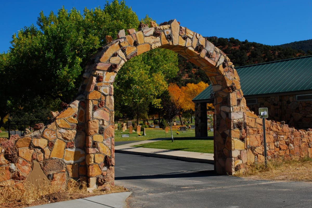 Parowan Cemetery Arch and Wall, Image 1.