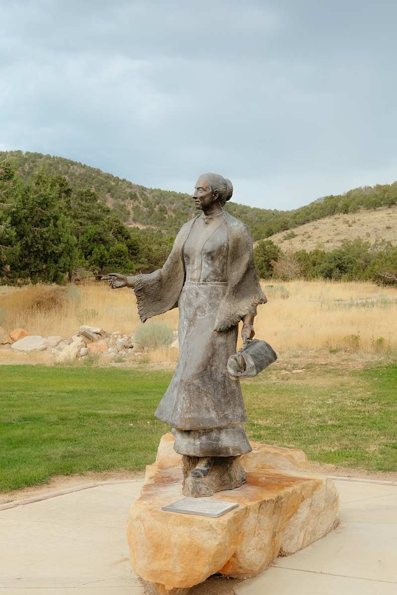 Paulina Eliza Phelps Lyman by Stanley Q. Johnson  Image: 19 Old Highway 91, Parowan, Utah (Parowan Heritage Park).

Photograph by Ryann S. Ford. Licensed by Creative Commons (CC  BY-SA). 