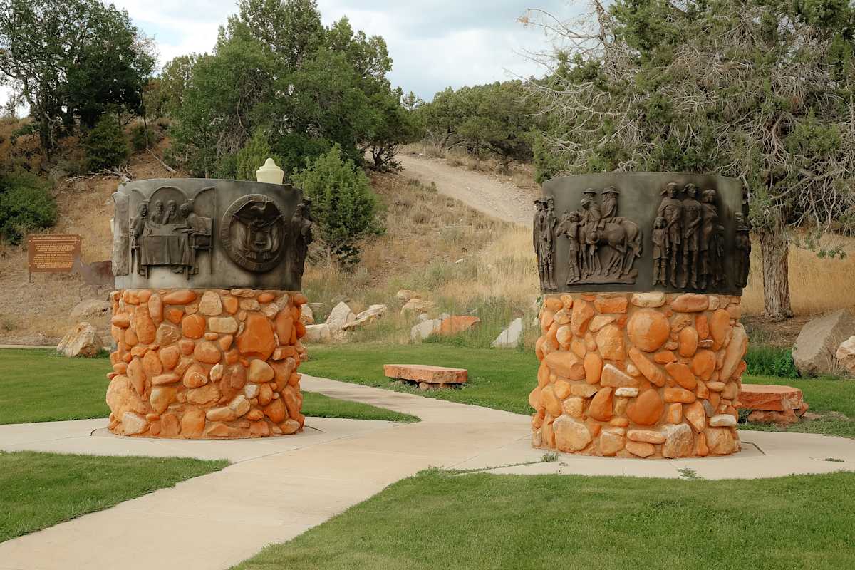 Pioneer Diorama by Angelo Caravaglia  Image: 19 Old Highway 91, Parowan, Utah (Parowan Heritage Park).

Photograph by Ryann S. Ford. Licensed by Creative Commons (CC  BY-SA). 