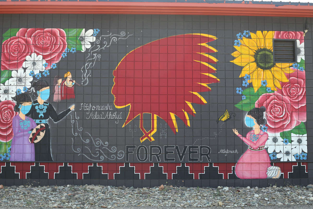 Cedar High School "Redmen" with Themes Honoring Navajo Culture by Tamarah Tsinnie-Butler  Image: 590 N Main Street, Cedar City, UT.

Photograph by Ryann S. Ford. Licensed by Creative Commons (CC  BY-SA). 