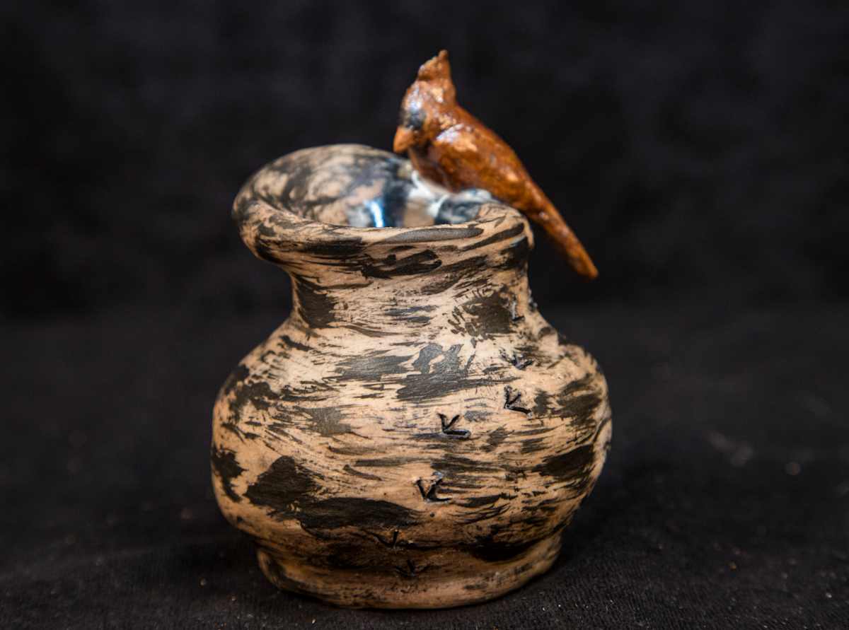 Cardinal on a Birch Vase by Theresa Kubacki 