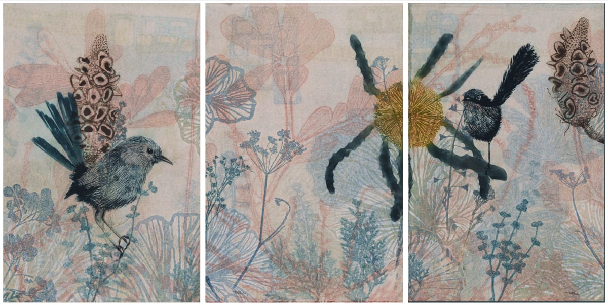 Garden Chime (Triptych) (Framed) by Trudy Rice 