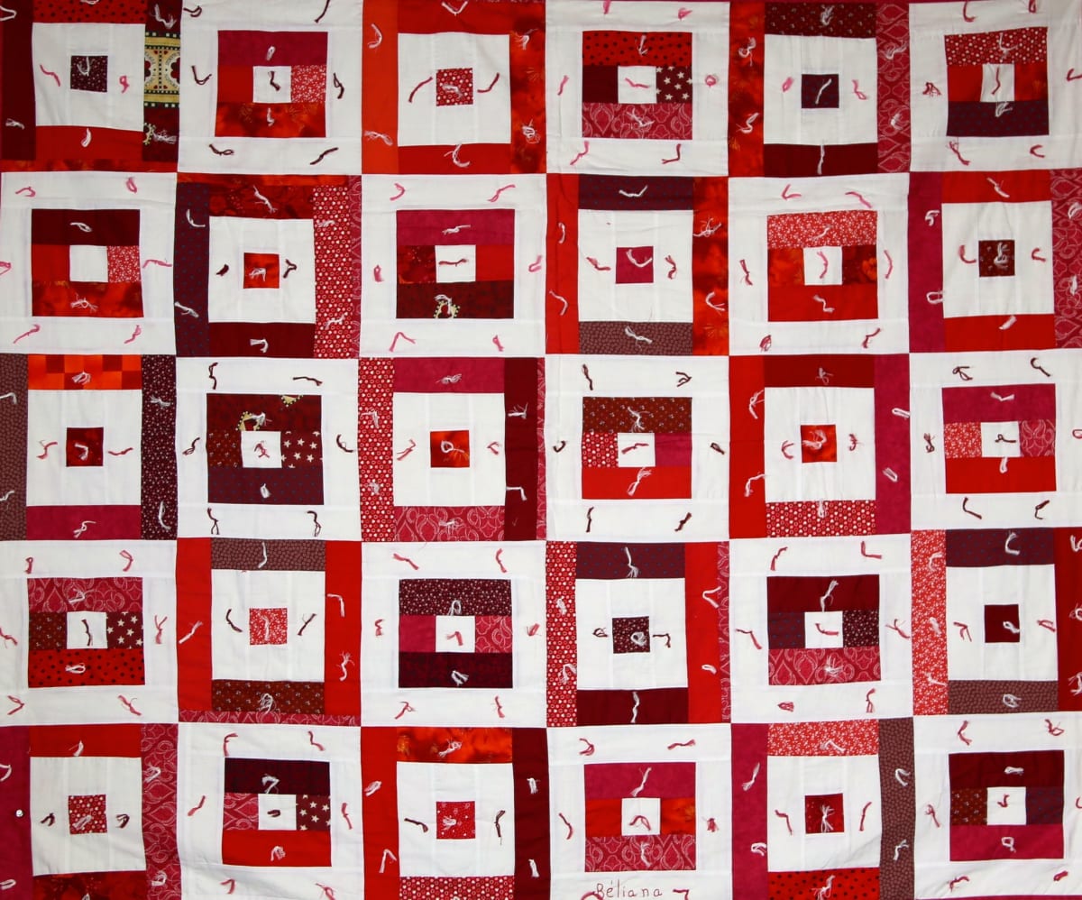 Red Squares Throw Quilt by Béliana Maxime, Image 3.