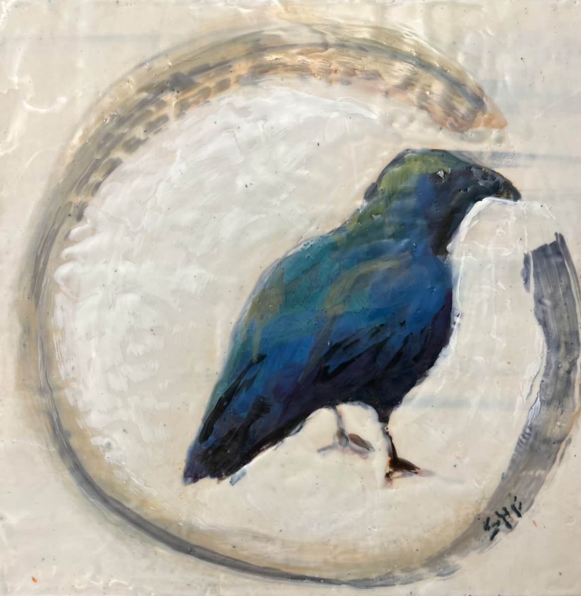 Crow on Dinner Plate by Shelley Helms Fleishman 