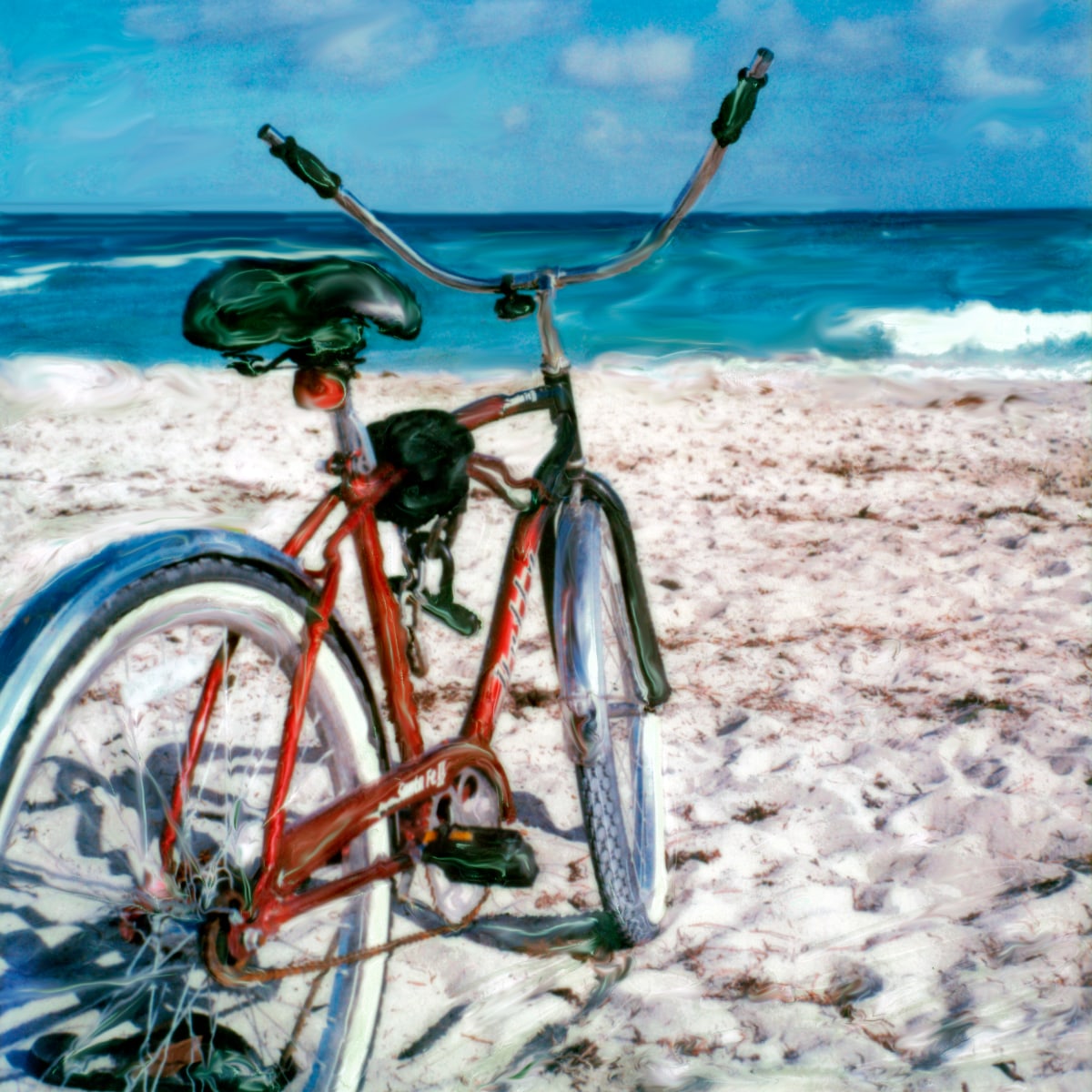 Bike on Beach by Rene Griffith 