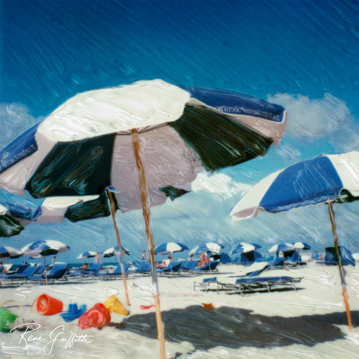 Blue Beach Umbrellas by Rene Griffith 