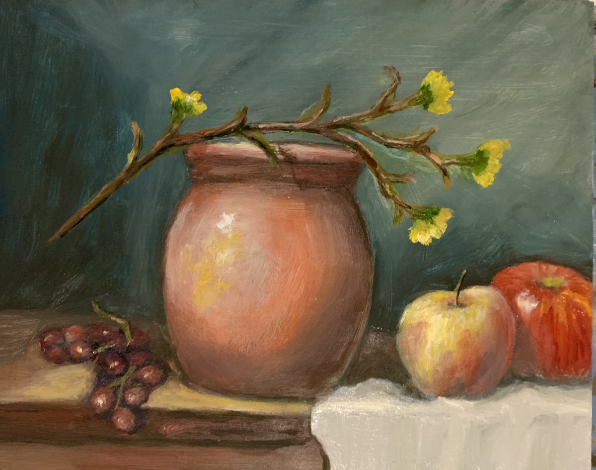 Pottery with Apples and Yellow Flowers by Jane F. Gavaghen 