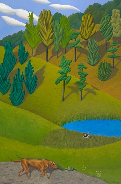 LANDSCAPE WITH POND & DOG by JANE TROUP 