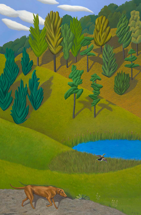 LANDSCAPE WITH POND & DOG by JANE TROUP, Image 1.