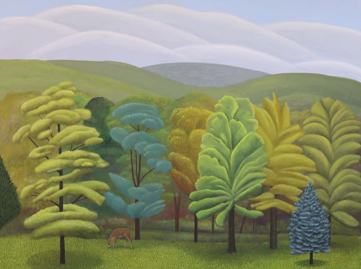 TREES WITH DEER by JANE TROUP 