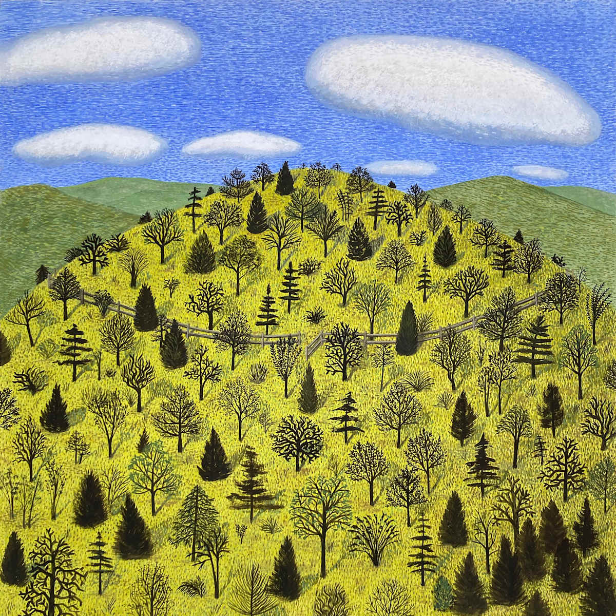 HILLS  WITH  TREES  &  FENCE by JANE TROUP, Image 2.