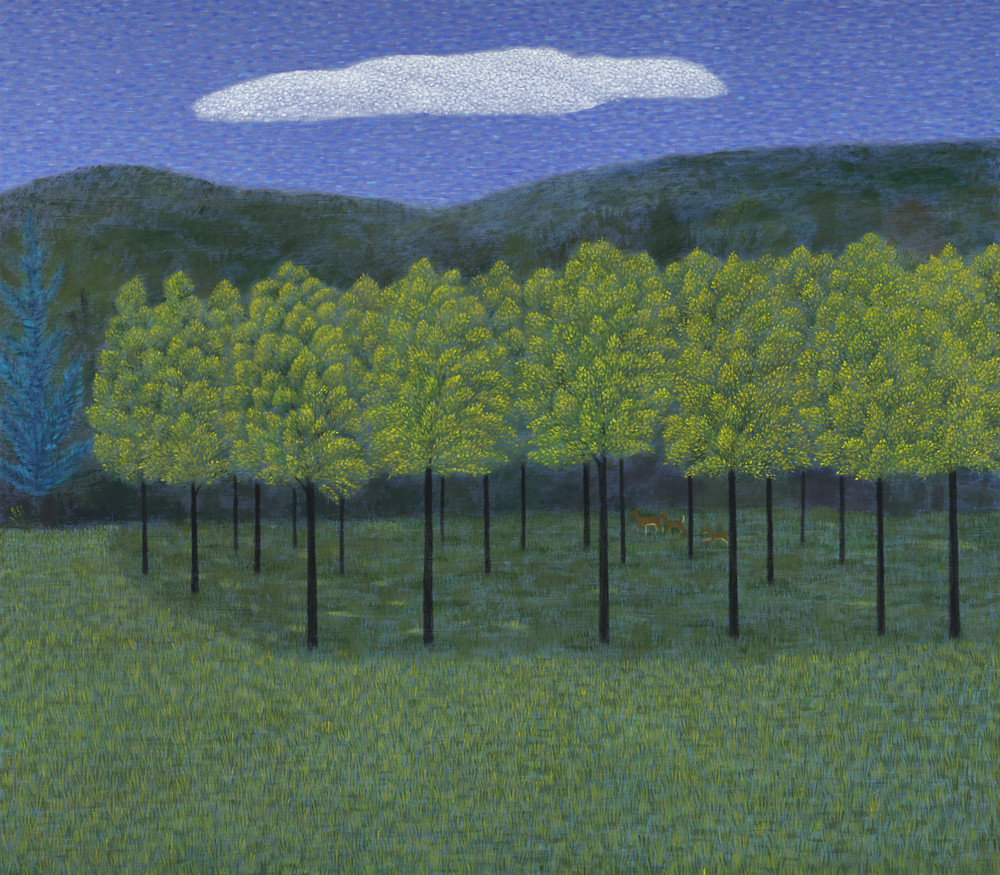 WALNUT FIELD with DEER by JANE TROUP 