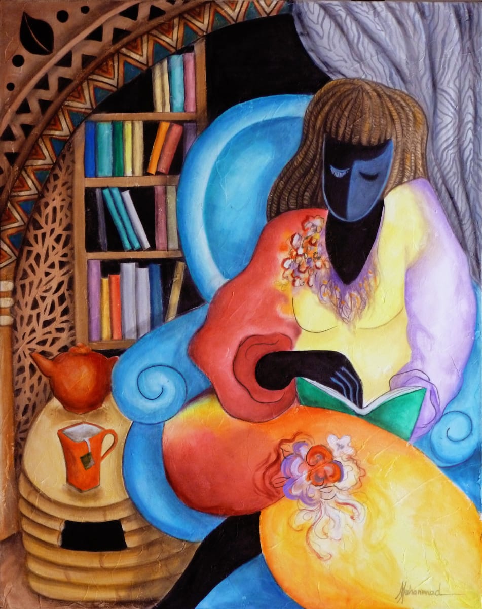 Quiet Time by Marcella Hayes Muhammad  Image: Experience the serene beauty of "Quiet Time" by Marcella Hayes Muhammad, a captivating painting that celebrates the abstracted female form within the comforting embrace of home. This artwork features a harmonious blend of cool and warm colors, evoking the vibrant spirit of the vintage 70s freestyle. It perfectly encapsulates the essence of relaxation, inviting you to imagine a peaceful moment spent with a good book and a cup of tea. Licensed with Image Conscious for three years, this piece is not just a decoration; it’s an invitation to unwind and indulge in the simple pleasures of life.