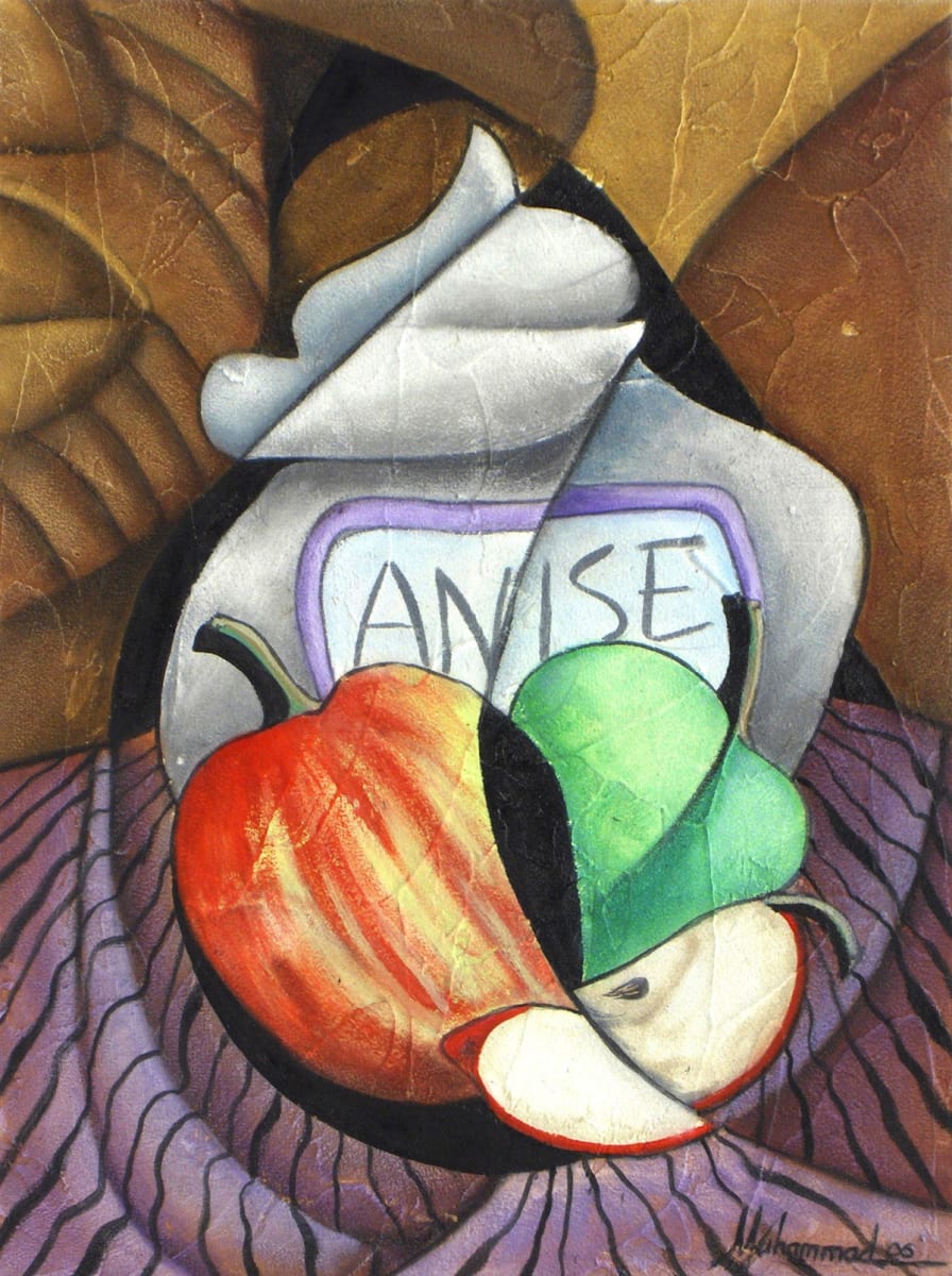 Anise Spice by Marcella Hayes Muhammad  Image: This captivating oil on canvas painting showcases anise in a still-life composition that reflects the vibrant essence of tropical culture. Created by Marcella Hayes Muhammad, this piece is part of the Tropical Buffet series, which highlights the often-overlooked spices integral to island cuisine.
The artwork employs a figurative abstract Plasticism style, skillfully blending traditional elements with modern techniques. Each detail is meticulously crafted, revealing mask parts that pay homage to ancestral creativity, making this piece not only visually striking but also rich in cultural significance.
