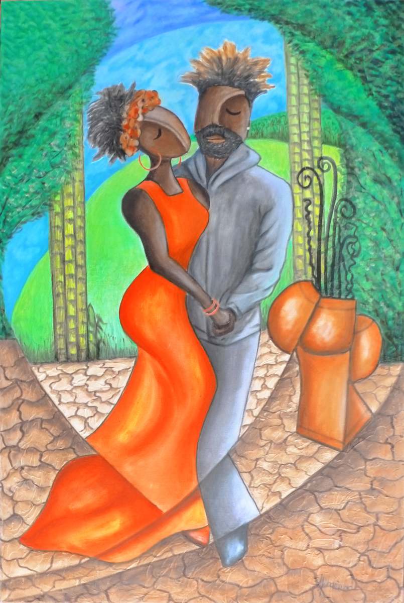 Dancing In The Park by Marcella Hayes Muhammad  Image: Experience the enchanting allure of romance with this stunning original oil painting by Marcella Hayes Muhammad, featuring a couple dancing gracefully. Set against the backdrop of a serene park on a warm spring afternoon, this artwork beautifully embodies the essence of love and joy. Rendered in the artist's signature Plasticism style, the swirling forms and rich textures evoke a sense of movement and light, inviting viewers to immerse themselves in the scene. Perfect for adding a touch of elegance to any space, this captivating piece is a must-have for art enthusiasts and collectors alike.