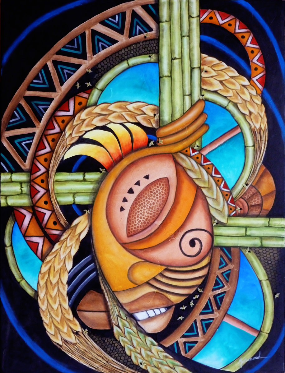 Earth Spirit by Marcella Hayes Muhammad  Image: This vibrant painting by Marcella Hayes Muhammad captures the essence of conservation through her unique Plasticism style. The artwork serves as a visual statement on the urgent need to protect endangered honey bees, symbolizing their critical role in our ecosystem amidst the threats posed by deforestation and pesticides.
With a harmonious blend of colors, the canvas showcases buzzing bees and their hives nestled within lush fields and clean waters, representing growth and success while highlighting the delicate balance between nature and human impact. This piece not only celebrates the beauty of the natural world but also calls for awareness and action towards bee conservation, inviting viewers to engage with the intricate details and underlying message of sustainability.