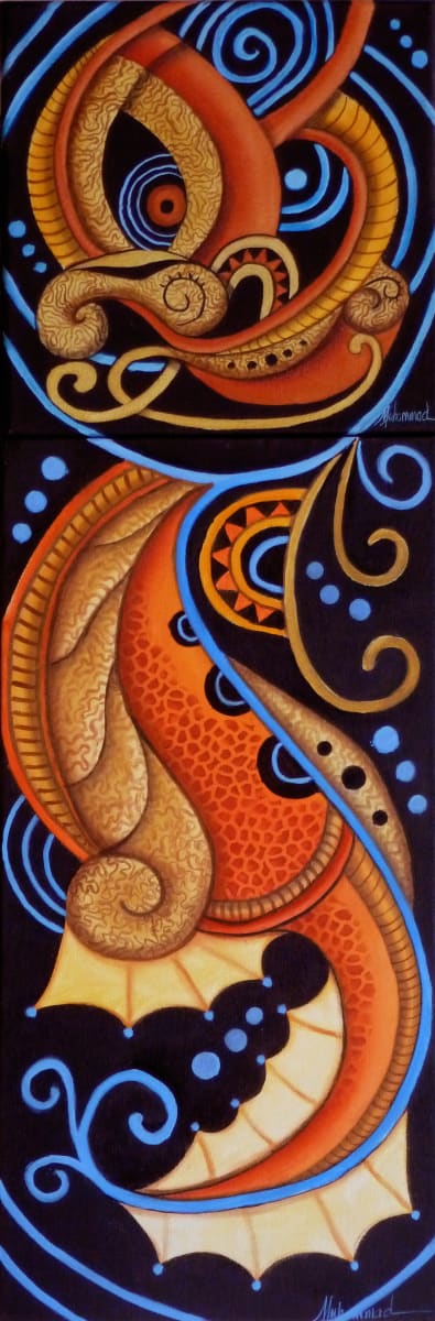 Maruvian Fortune Dragon Mask Diptych 