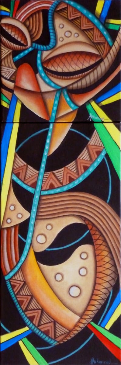 Maruvian Joy Mask Diptych by Marcella Hayes Muhammad, Image 1.