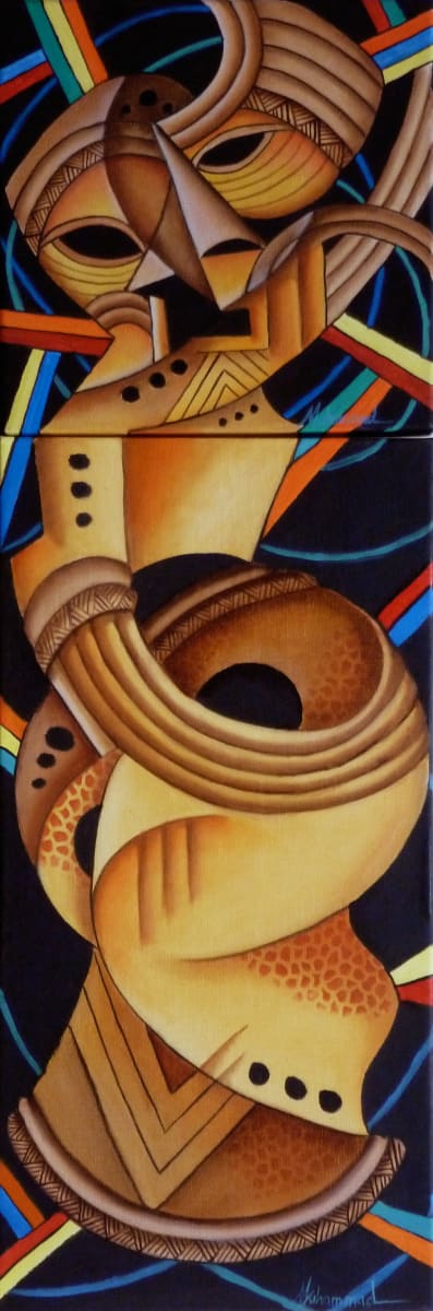 Maruvian Kran Mask Diptych by Marcella Hayes Muhammad, Image 1.