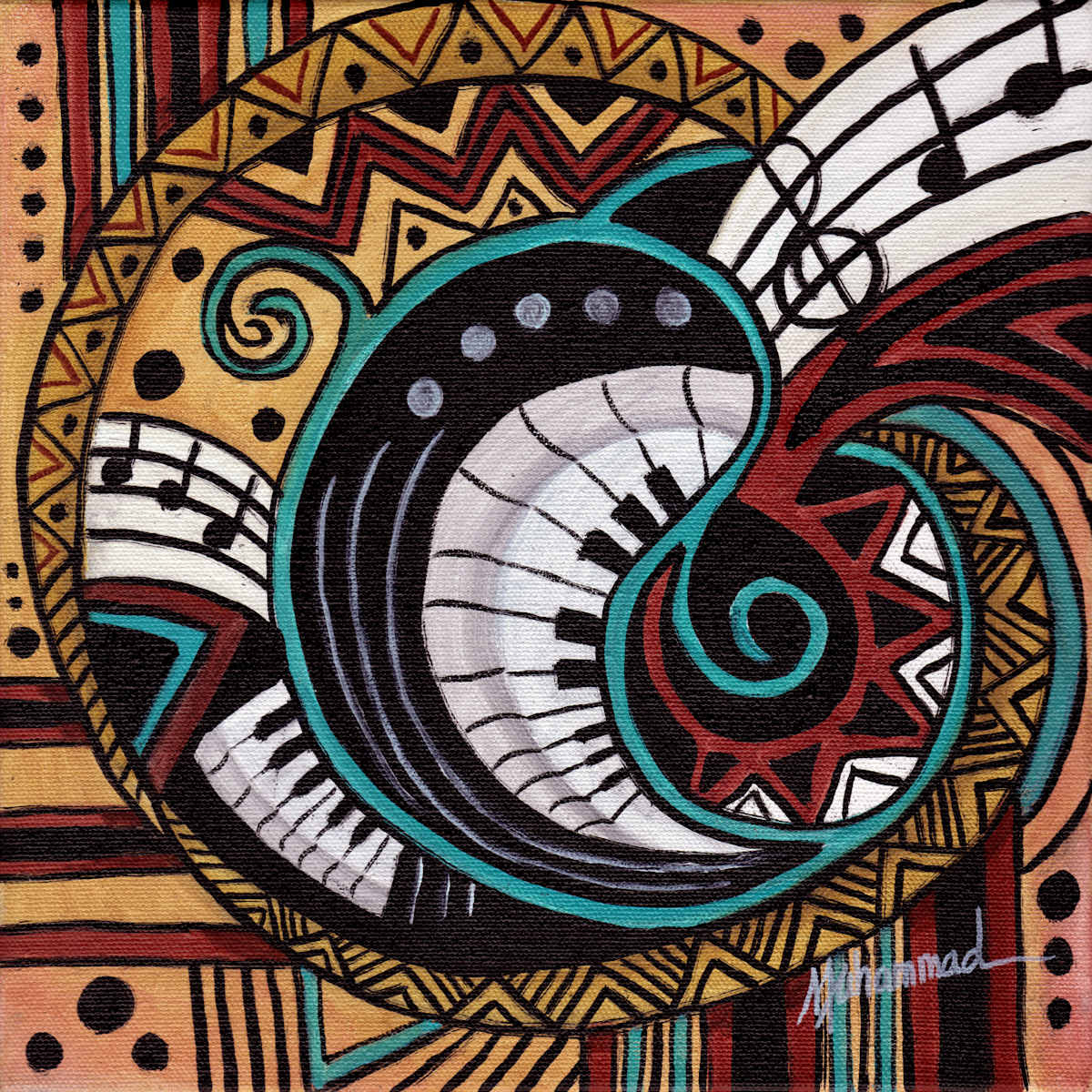 Roundabout by Marcella Hayes Muhammad  Image: Experience the vibrant fusion of art and music with this stunning oil painting by Marcella Hayes Muhammad.  This abstract masterpiece captures the essence of a musical jazz improvisation through her unique Plasticism technique. The dynamic interplay of musical notes and cultural elements creates a visual symphony that resonates with the soul. Perfect for art enthusiasts and music lovers alike, this piece will elevate any space, inviting conversation and inspiration. Add a touch of creativity to your collection with this captivating work of art.

