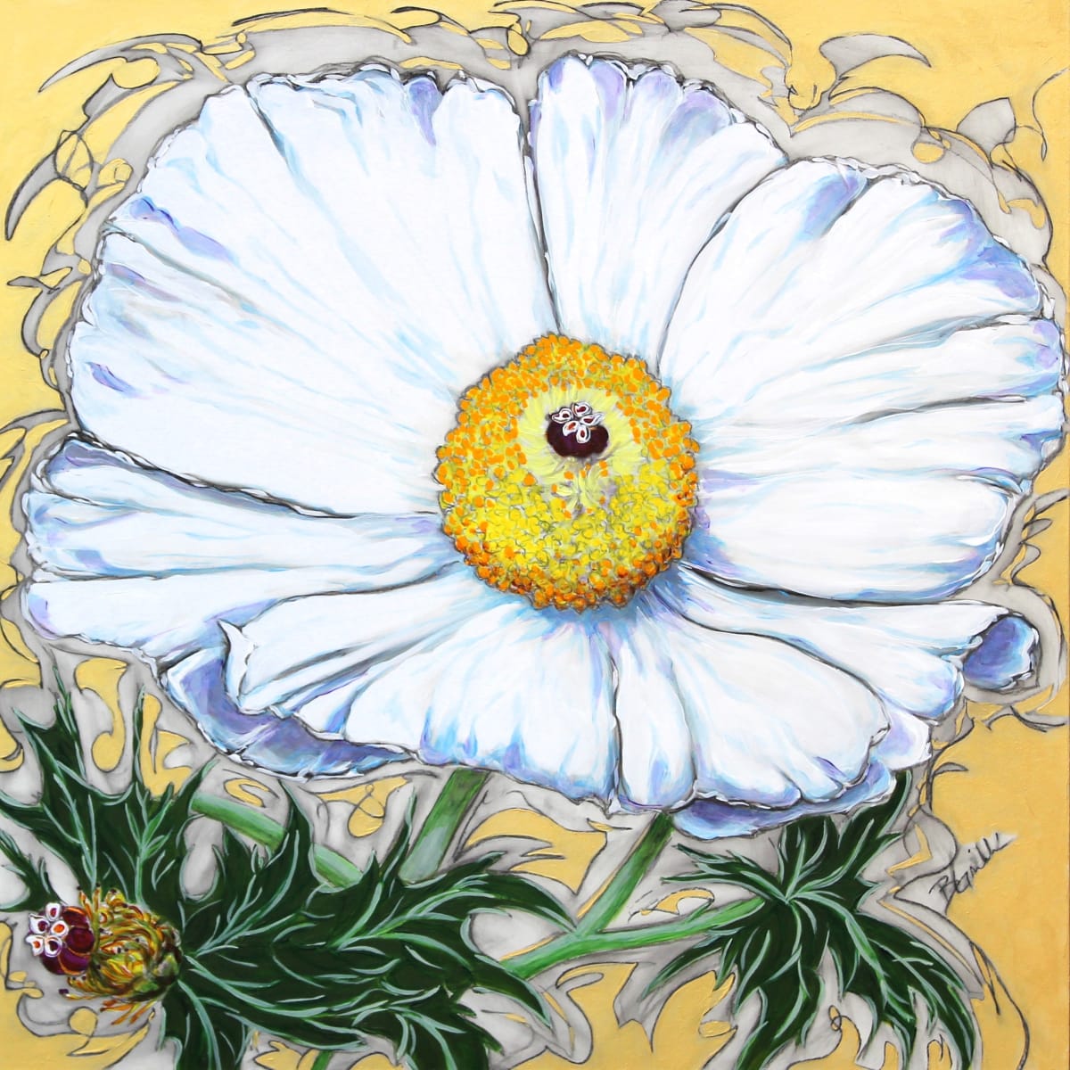 Was and Is by Brenda Gribbin  Image: White Poppy bloom on a Golden background