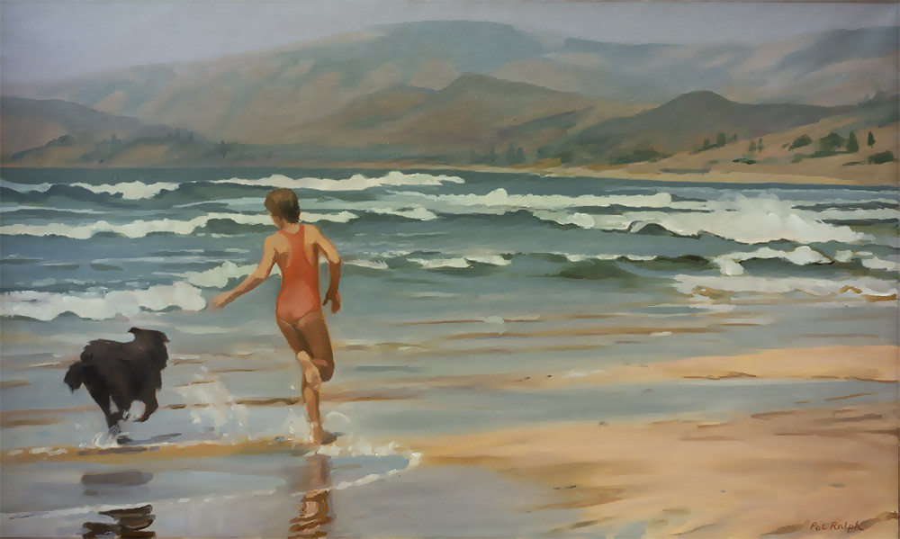 Untitled #275 (A girl and her dog on the beach) by Pat Ralph 