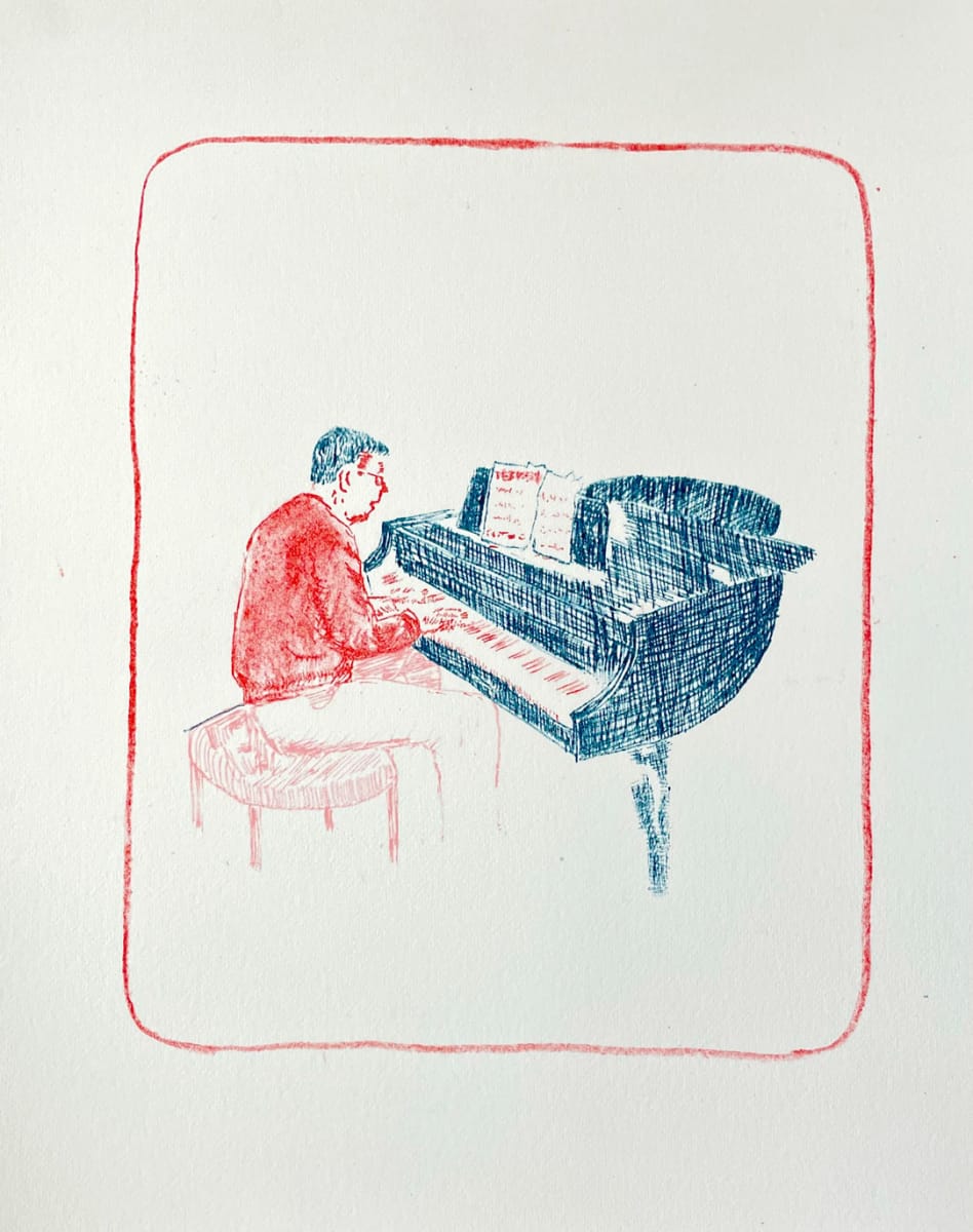 Dad At the Piano 3/4 by Emily W Hawkins 