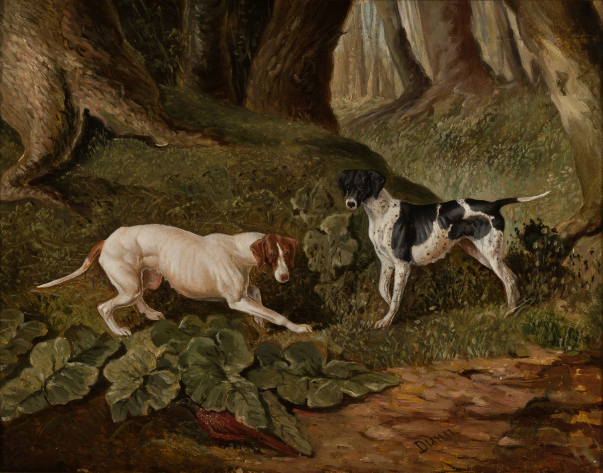 Two Setters Closing in on a Pheasant by Attr. Joseph Dunn 