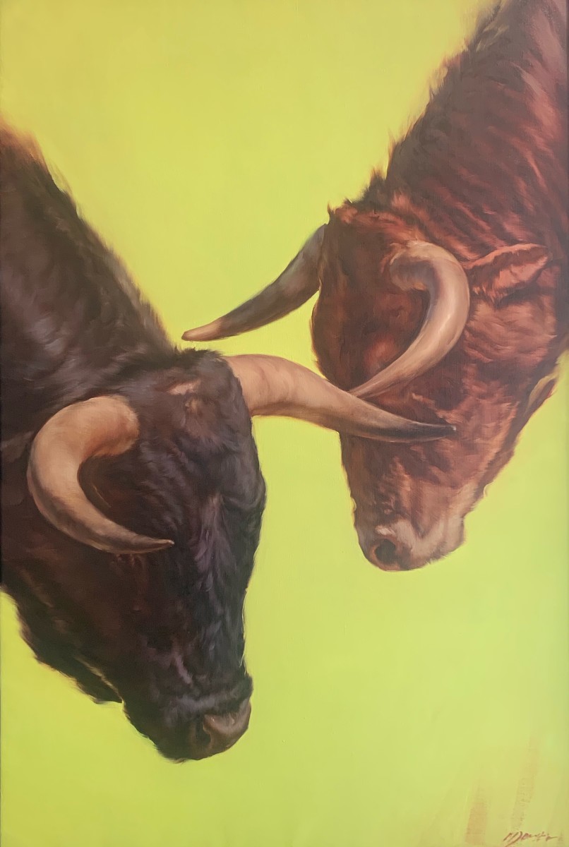 Bright Horned Bulls by Mike Austin 
