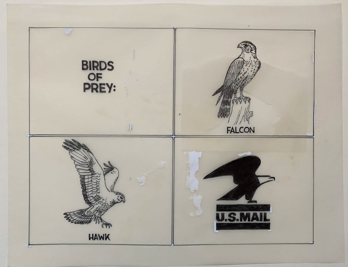 US Mail Birds of Prey by Steve Kelley  Image: Original Ink Drawing on Velum included is set price or separately for $800