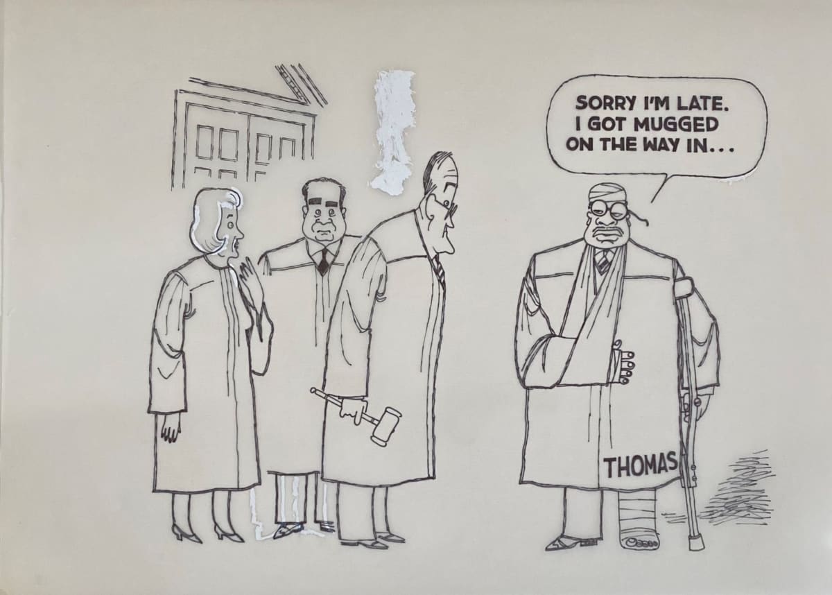 Clarence Thomas Mugged by Steve Kelley  Image: Original Ink Drawing on Velum included is set price or separately for $800