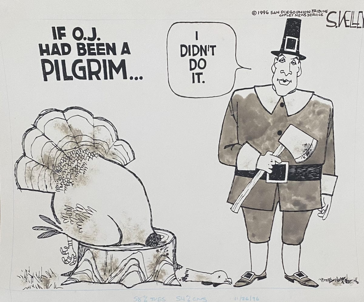 #OJ as Pilgrim - Claims He Didn't Kill the Turkey by Steve Kelley  Image: Final for Press