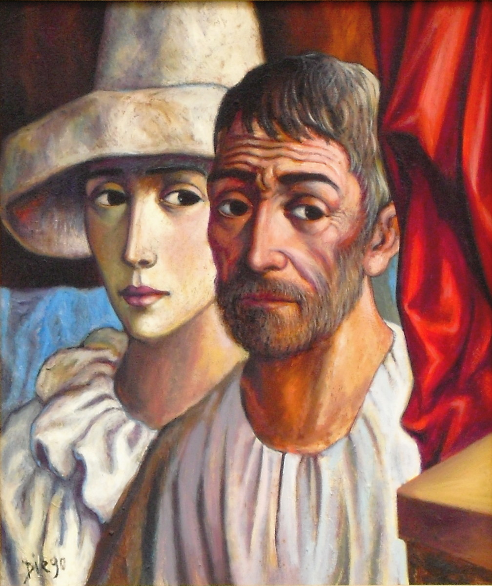"Old Man with Harlequin" by Antonio Diego Voci #C5 by Antonio Diego Voci  Image: Old Man and Harlequin by DIEGO