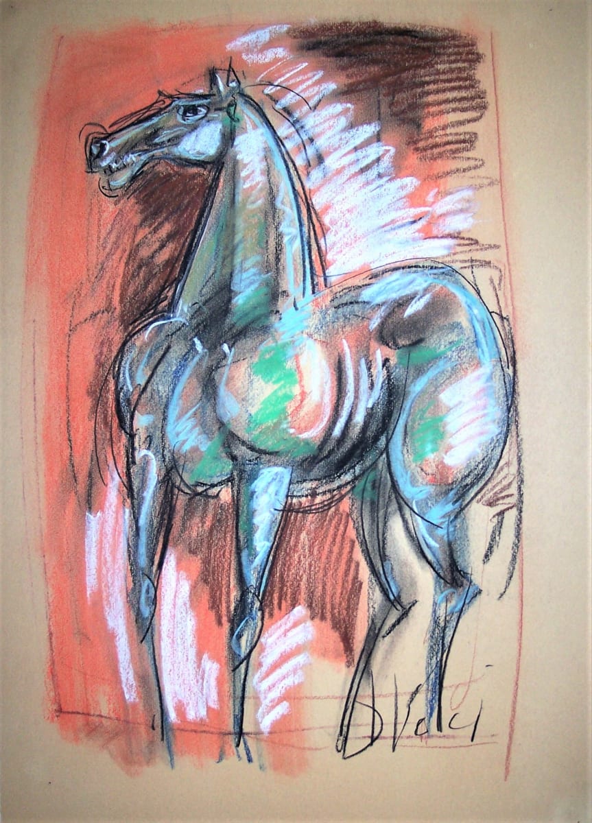 "Green Horse" Rare 1969 "D. VOCI" Signature by Antonio Diego Voci  Image: 'Green Horse' Signed "D. Voci" by DIEGO VOCI, Pastel and Ink on Paper