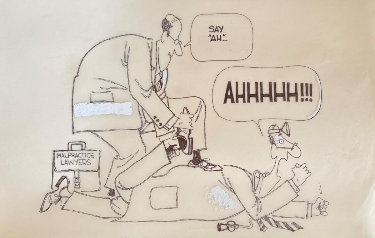 #Malpractice Lawyers vs Doctors by Steve Kelley  Image: Original Drawing on Velum