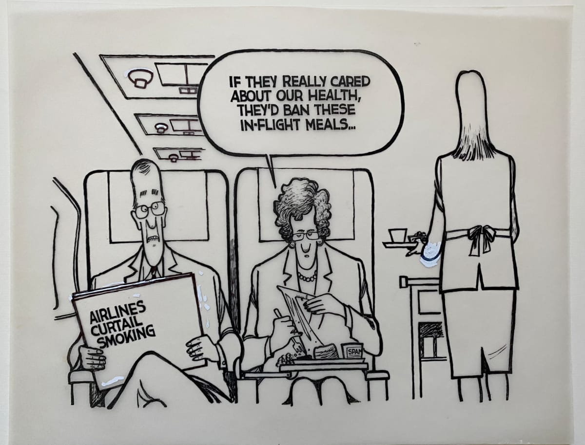 #Airline Meals as Bad as #Smoking on Plane by Steve Kelley  Image: Original Drawing on Velum
