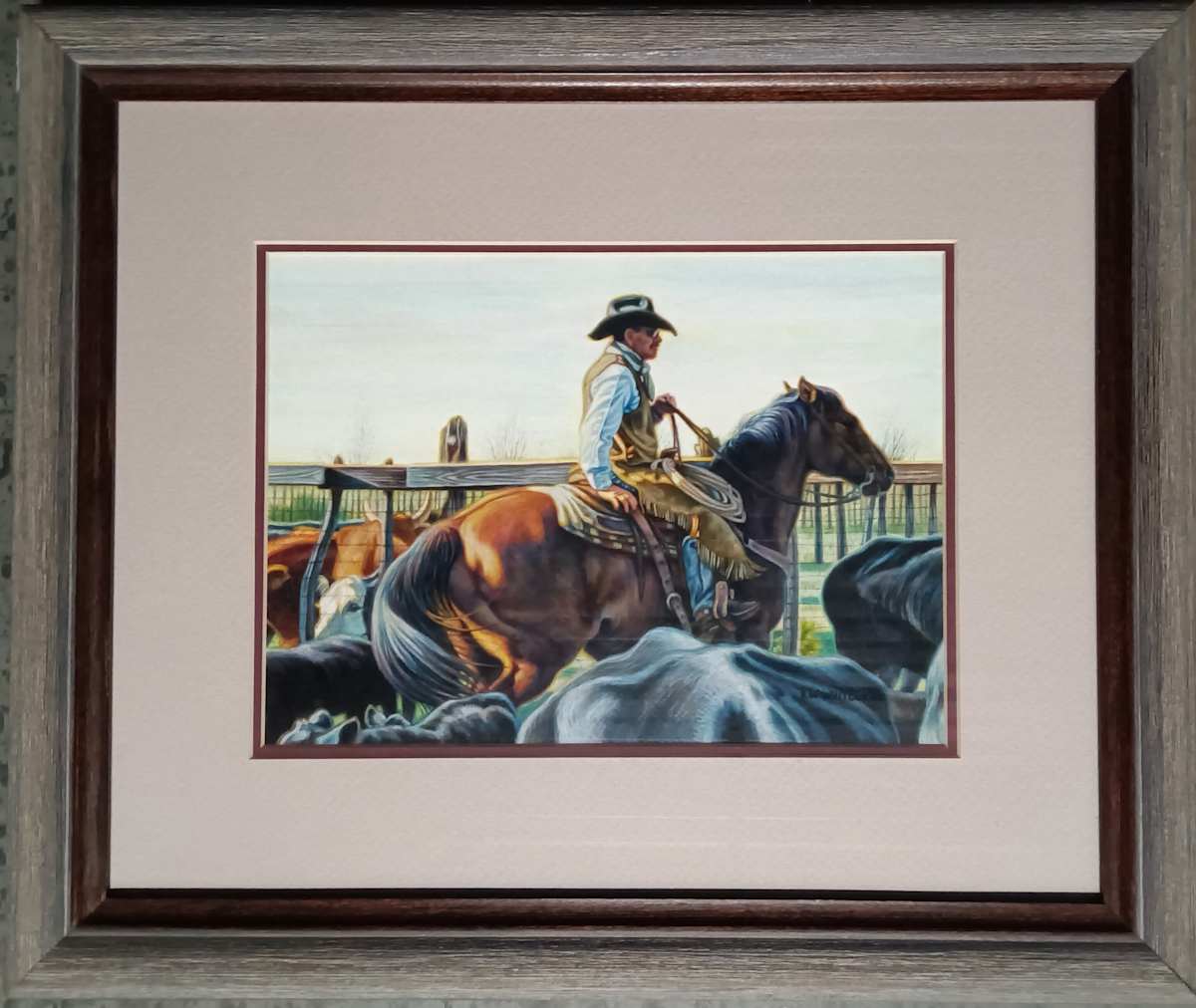 SORTIN' by KW Whitley  Image:  Sortin' by K.W. Whitley - Under Glass in brown Wooden Frame Photo Taken 26 July 25.